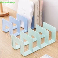 FUHUI Desktop Bookends, Display 4 Grid Divider Book Stand, Holder Durable Simple Bookshelf Desk File