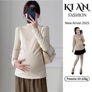 Ki An thermal maternity shirt with sleeves and ruffled neck, genuine wool, thermal shirt for pregnan