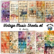 12 Sheets Vintage Music Sheets 1 | byte studio | Cardstock Craft Paper Journal Stationery