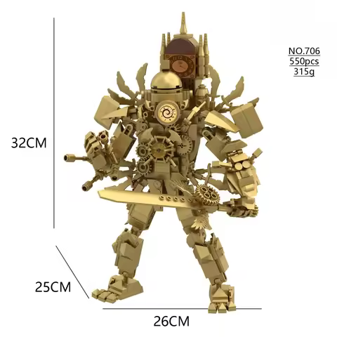 Skibidi Toilet MOC Abstract Building Blocks TV Monitor Golden Titan Clock Man Model Compatible With 