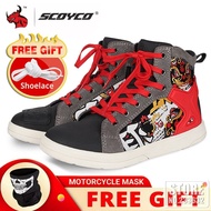 SCOYCO รองเท้ารถจักรยานยนต์ Botas Moto ไมโครไฟเบอร์หนัง Motocross Off-Road Racing รองเท้าขี่มอเตอร์ไ