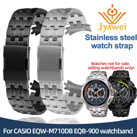 Arc-shaped watch strap for Casio 5089 steel watchband EQW-M710DB EQB-900 stainless steel metal watch