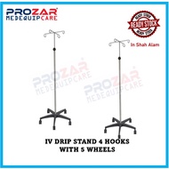 IV DRIP STAND 4 HOOKS WITH 5 WHEELS