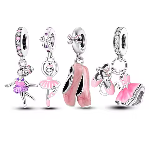 Fit Original Bangle 925 Silver Ballet Dancer Charms Dancing Shoes Beads Pendent Dangle Bracelet Neck