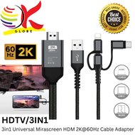 3IN1 UNIVERSAL MIRASCREEN HDTV CABLE HDMI 2K@60Hz TO HDMI ADAPTER CABLE (LIGHTNING / MICRO / TYPE-C), SCREEN MIRRORING, ABS, 1 METER - HDTV/3IN1