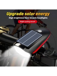 1入組ABS太陽能自行車喇叭燈USB可充電LED前燈設備附件，適用於山地和公路自行車