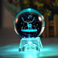 Crystal Ball Carved Elk Creative Gift Four-Leaf Clover Luminous Base Birthday and Holiday Gift Girlfriend Christmas