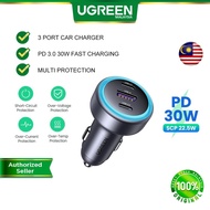 UGREEN 30W 3 Port Car Charger QC 22.5W PD 3.0 Fast Charging Type C Car Phone Charger iPhone 16 17 Pr