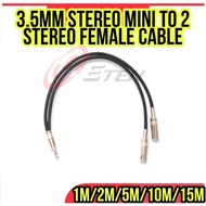 20cm 3.5mm 1/4" Stereo Jack Male to Dual 3.5mm 1/4" Stereo Female Y Splitter
