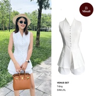 Set Minali Store V-neck button-down vest, high-waisted Umi shorts, slightly elastic Chiro set