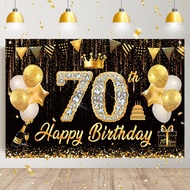 150*100cm 70th Black Gold Birthday Backdrop Happy Birthday Banner Balloons Party Decorations 70 Anni
