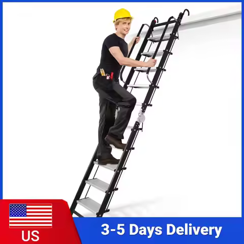 8.8FT Foldable Aluminum Alloy Attic Stairs with Handrails Hooks Attic Egress Ladder for Loft Attic D