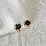 【日本直送 名牌中古包】Christian Dior 克裡斯汀‧迪奧 耳環 金色×黑色 CD Logo vintage nfxsbp