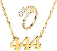 Angel Number Necklace, Dainty 18K Gold Plated Number 444 Necklace Gold Pendants Choker Necklace Nume