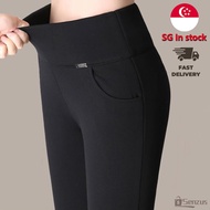 [SG SELLER] High Waist Plus Size Leggings Pants for Women Casual Long Pants with Pocket