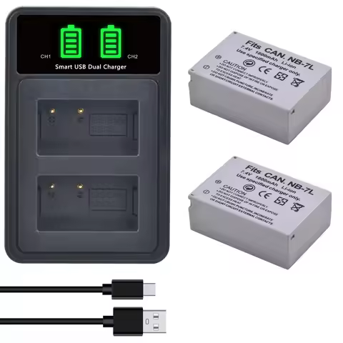 NB-7L NB7L Battery + LED Dual Charger Type C Port for Canon PowerShot G10 G11 G12 SX30 CB-2LZE Camer