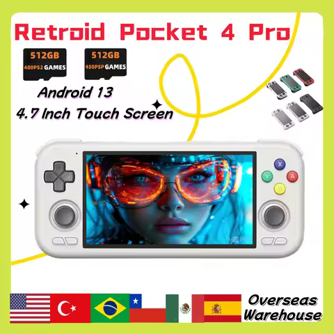 Retroid Pocket 4 Pro Retro Handheld Game Consoles 4.7 Inch Screen 8G+128G Android 13 Bluetooth 512G 