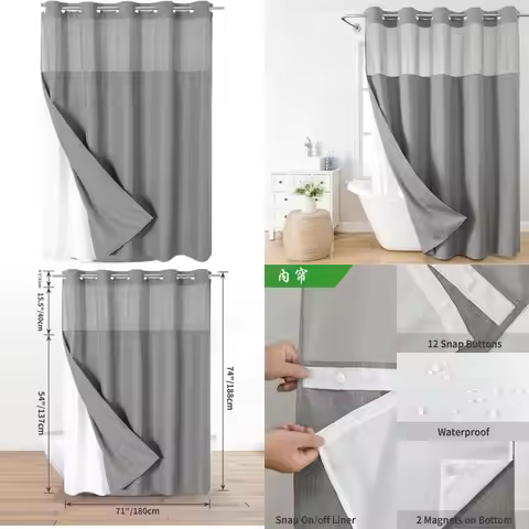 linen-style semi-transparent shower curtain with matching inner curtains, 71x84 inches