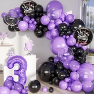 83Pcs Sanrio Kuromi Balloon Arch Kit with 40inch Number Balloon and Purple Black Latex Balloons Set 