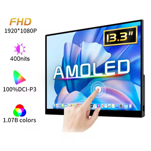 13.3 Inch 1080p OLED Portable Monitor 100%DCI-P3 400Nits USB-C HDMI-Compatible External Travelling D