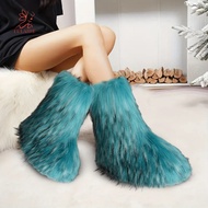 fulaide- Women Furry Boots Faux Fur Women Boots Women’s Faux Fur Plush Mid-calf Winter Boots Non-sli