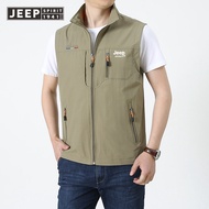 JEEP SPIRIT เสื้อกั๊กกลางแจ้งผู้ชายฤดูใบไม้ผลิและฤดูใบไม้ร่วง Multi-Pocket Thin Tooling แนวโน้ม Stan