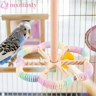MXMUSTY Wood Bird Training Stand, Comfortable Grip With Bells Rotary Tabletop Bird Perch, Safe Quiet