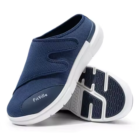 FitVille Men'S Half Slippers Diabetic Shoes Extra Wide 4E Adjustable Lightweight Casual Shoe For Swo