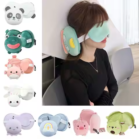 Creative 2 in 1 Eye Mask Neck Pillow Cartoon Soft Travel Eye Cover Airplane Head Pillow for Travel&O