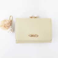 ST.JAMES กระเป๋าสตางค์หนังแท้/กระเป๋าสตางค์ใบสั้น แบบ 3 พับ ปิ๊กแป๊กข้างประดับไข่มุก รุ่น PLUM (มี 6