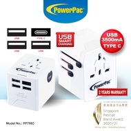 PowerPac Multi Travel Adapter With 3x USB + 1xType-c Charger (PP7980)