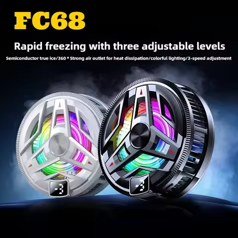 FC68 Mobile Phone Semiconductor Ice Cooling Fan Radiator Magnetic & Back-clip 3 Gear Adjustable PUBG