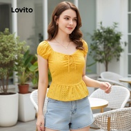 Lovito Blus Santai Hollow Musim Bunga/Panas untuk Wanita L143AD747