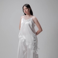 Asymmetrical Top - Top satin Elegant Korean Style Asymmetrical Lace WhiteWanita