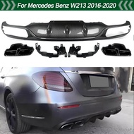 For Mercedes W213 E200 E300 2016-2020 AMG Carbon Style Rear Diffuser with Tailpipe