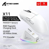 Attack Shark X11 Wireless Mouse Paw3311 22000DPI Buletooth Three Mode Rgb Charging Dock Lightweight 