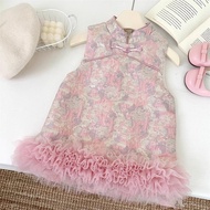 GC5 Dress Baby girl's cheongsam vest Dress with floral lace motif