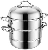 RFSTGYU Stainless Steel 3-Tier/Layer 26CM - 32CM Diameter Steamer Cooking Pot, Rice Cooker, Stack, Steam Soup Pot And Steamer，home 304 Food Grade Stainless Steel (Size : 32CM)
