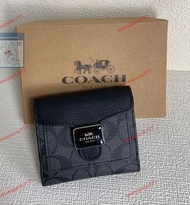 CoachPepper超美琺瑯扣兩折女短夾 鈔票零錢卡片都可放  尺寸119.5#coach 蔻馳
