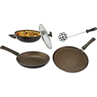 Made in India 🇮🇳 •Non-stick flat pan – 28cm •Non-stick wok – 24cm •Non-stick wok with glass lid – 25