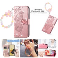 Wallet Case for Realme GT Neo 6 5 SE Narzo 50 Glitter Diamond Butterfly Wrist Lanyard Women Leather Flip Casing Protective Phone Cover