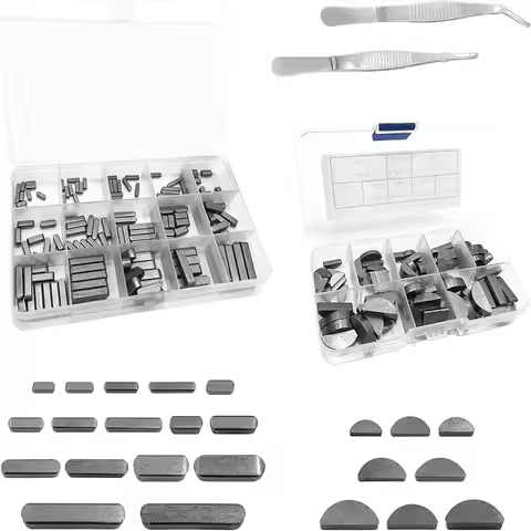 220Pcs Keyway Key Stock Assortment Kit Square Parallel Drive Shaft Keys with Woodruff Key Half Moon 