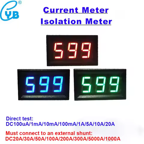YB27C LED Digital Ammeter DC 10A 20A 50A 100A 200A 300A 500A 75mV mA Current Meter Monitor Ampere Ga
