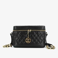 CHANEL Vintage Black Caviar Leather Quilted Vanity Case