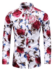 Men's Slim fit Floral Printed Beach Hawaiian Button-Down Dress Shirt