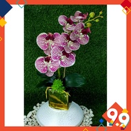 Artificial Flower Arrangement Gubahan Bunga Orkid Latex 3D 1 tangkai dengan Pasu Mellamine Metallic