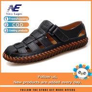 2025 New Eager Men Shoes Genuine Leather Fashion Sandal Casual Outdoor Slippers for Men Flat Vintage