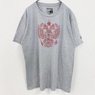 古著adidas俄羅斯隊短袖印花T卹，灰色，圓領，復古設計，L碼