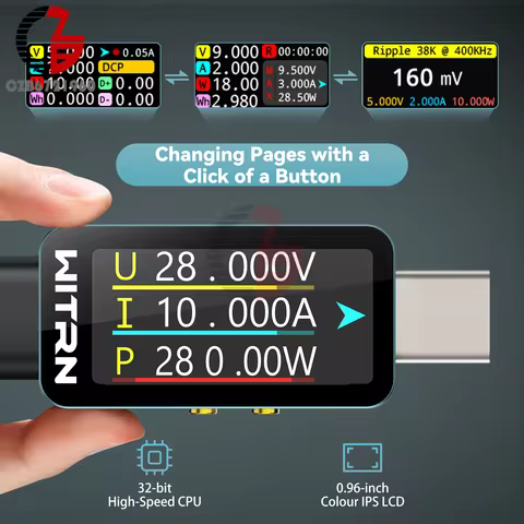 DC 4-28V 6A Type-C Tester 0.96inch IPS Voltmeter Ammeter Power Meter Battery Charging Tester Bidirec