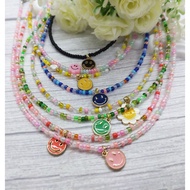 Handmade Trendy Beaded Necklace, Beaded Smiley necklace, Seed Bead necklace, Smiley face necklace; S